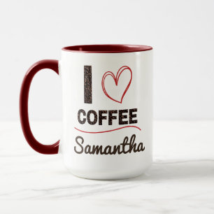 Personlig "Jag älskar kaffe" mugg present till hen