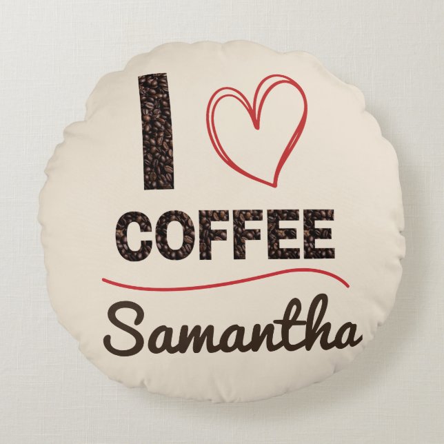 Personlig jag älskar kaffe rund kudde (Framsidan)