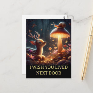 Personlig jag saknar dig Whimsical Hjort Mushroom Vykort