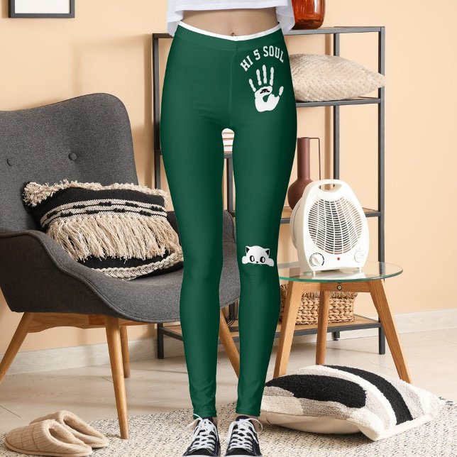 Personlig jaktgrön-vit-randig katt leggings (Skapare uppladdad)