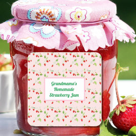 Personlig jam med jordgubbsblommönster fyrkantigt klistermärke