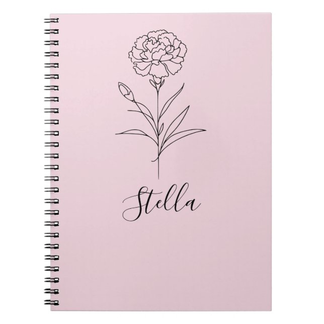 Personlig januari Carnation Bird Flower Anteckningsbok (Framsidan)