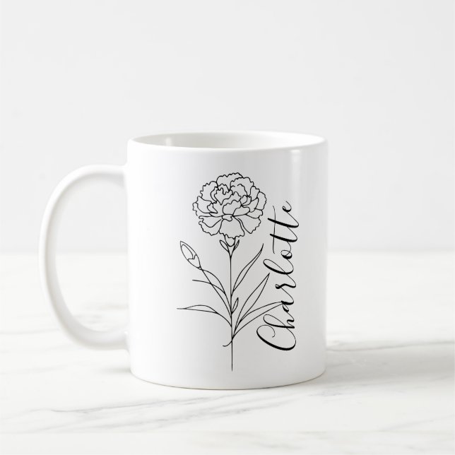 Personlig januari Carnation Bird Flower Kaffemugg (Vänster)