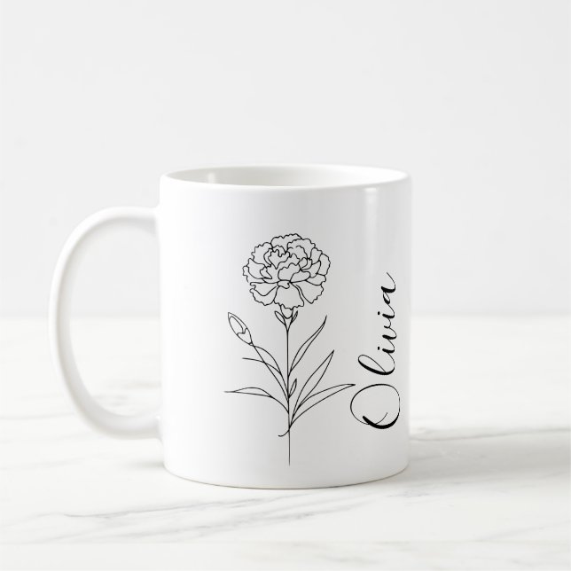 Personlig januari Carnation Bird Flower Kaffemugg (Vänster)