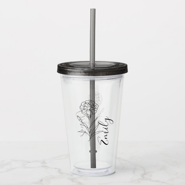 Personlig januari Carnation Bird Flower Take Away Mugg (Framsida)