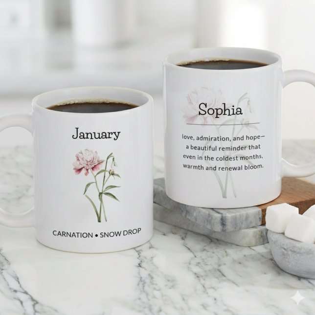 Personlig januari födelsemånadsblomma jumbo mugg (Personalized January Birth Month Flower Giant Coffee Mug)