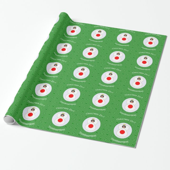Personlig japansk ängel julflagga presentpapper (Utrullad)