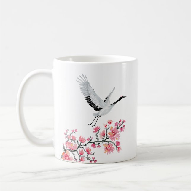 Personlig Japansk Crane- och Cherry-Blommar Kaffemugg (Vänster)