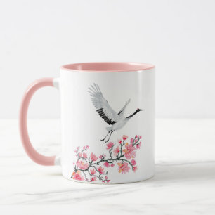 Personlig Japansk Crane- och Cherry-Blommar Mugg
