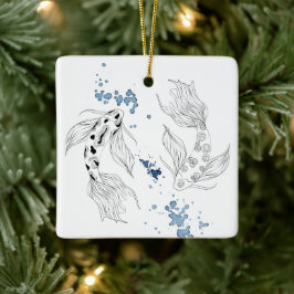 Personlig Japansk koi Fish Swimming jul Julgransprydnad Keramik