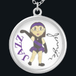 Personlig Jazz Dancer Girl Dance Teacher Gift Silverpläterat Halsband<br><div class="desc">Utformningen har en originalmarkörillustration av en flickdansare i en lila- och svartjazz-dansstolerskor och svartläderjazz-dansskor. Perfekt till din favoritdansare, dansare, koreograf eller studioägare! Ser du inte vad du är tittar för? Behöver du hjälp med anpassning? Klicka på "kontakta den här designern" för att få något skapat för dig! Denna JAZZ-illustration finns...</div>