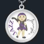Personlig Jazz Dancer Girl Dance Teacher Gift Silverpläterat Halsband<br><div class="desc">Utformningen har en originalmarkörillustration av en flickdansare i en lila- och svartjazz-dansstolerskor och svartläderjazz-dansskor. Perfekt till din favoritdansare, dansare, koreograf eller studioägare! Ser du inte vad du är tittar för? Behöver du hjälp med anpassning? Klicka på "kontakta den här designern" för att få något skapat för dig! Denna JAZZ-illustration finns...</div>