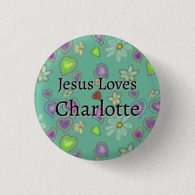 Personlig Jesus Älskar Charlotte Grön Knappsats Knapp (Framsida)