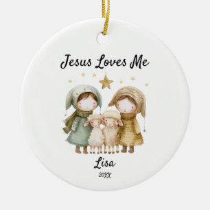 Personlig Jesus Kärlek Me Kids jul Sheperd Julgransprydnad Keramik