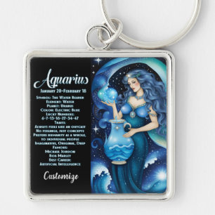 Personlig Jewel Galaxy Zodiac Aquarius Fyrkantig Silverfärgad Nyckelring