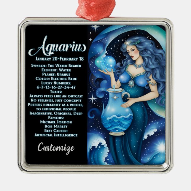 Personlig Jewel Galaxy Zodiac Aquarius Julgransprydnad Metall (Framsidan)