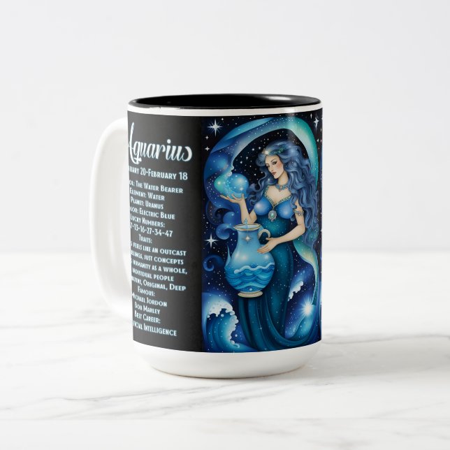 Personlig Jewel Galaxy Zodiac Aquarius Två-Tonad Mugg (Framsida vänster)
