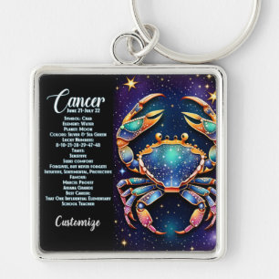 Personlig Jewel Galaxy Zodiac Cancer Fyrkantig Silverfärgad Nyckelring