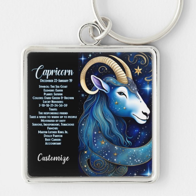 Personlig Jewel Galaxy Zodiac Capricorn Fyrkantig Silverfärgad Nyckelring (Framsidan)