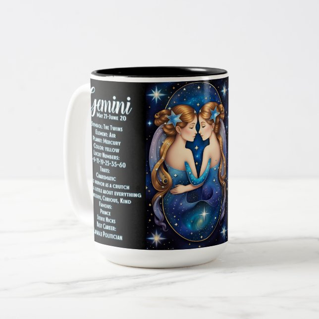 Personlig Jewel Galaxy Zodiac Gemini Två-Tonad Mugg (Framsida vänster)