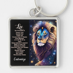Personlig Jewel Galaxy Zodiac Leo Fyrkantig Silverfärgad Nyckelring