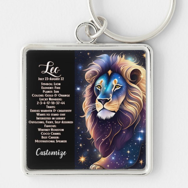 Personlig Jewel Galaxy Zodiac Leo Fyrkantig Silverfärgad Nyckelring (Framsidan)
