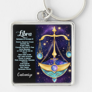 Personlig Jewel Galaxy Zodiac Libra Fyrkantig Silverfärgad Nyckelring
