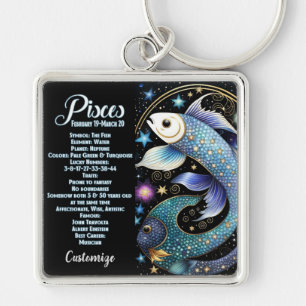 Personlig Jewel Galaxy Zodiac Pisces Fyrkantig Silverfärgad Nyckelring