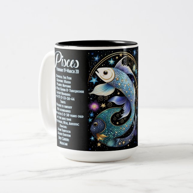 Personlig Jewel Galaxy Zodiac Pisces Två-Tonad Mugg (Framsida vänster)