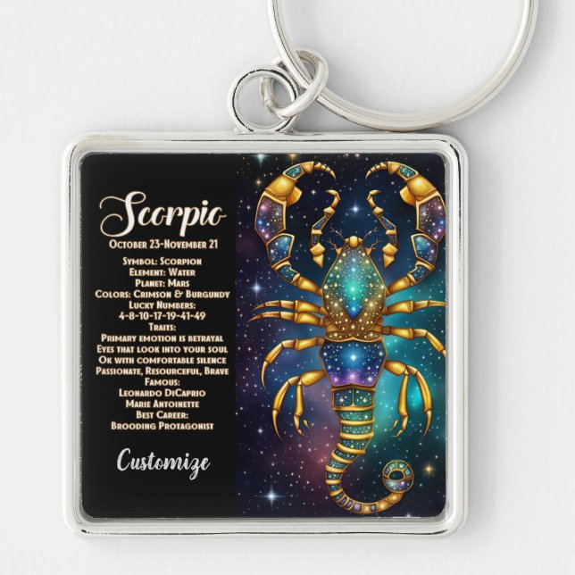 Personlig Jewel Galaxy Zodiac Scorpio Fyrkantig Silverfärgad Nyckelring (Framsidan)