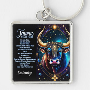 Personlig Jewel Galaxy Zodiac Taurus Fyrkantig Silverfärgad Nyckelring