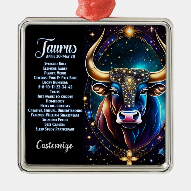 Personlig Jewel Galaxy Zodiac Taurus Julgransprydnad Metall (Framsidan)