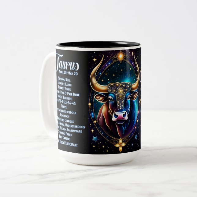 Personlig Jewel Galaxy Zodiac Taurus Två-Tonad Mugg (Framsida vänster)