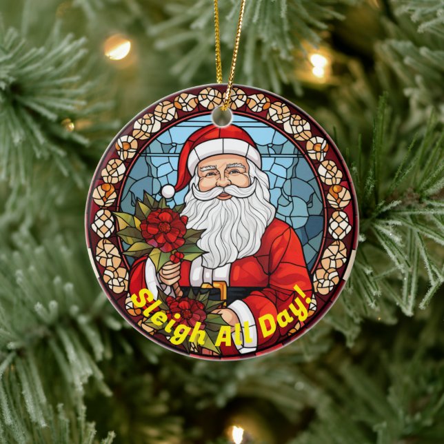 Personlig Jingle Sleigh Hela dagen Santa Julgransprydnad Keramik (Träd)