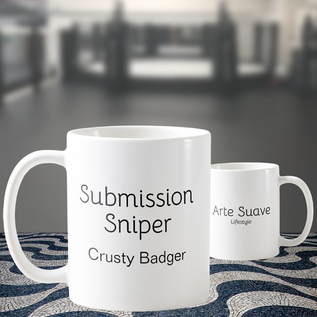Personlig Jiu Jitsu Submission Sniper Kaffemugg (2 personalized "Submission Sniper" mugs showing front and rear print)