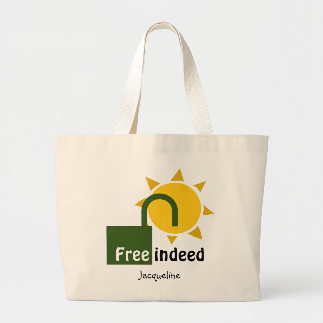 Personlig John 8:36 FREE INDEED Christian Jumbo Tygkasse (Framsidan)