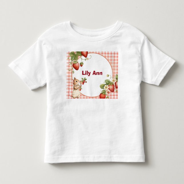 Personlig Jordgubb & Liten Mus Småbarns T-Shirt (Framsida)
