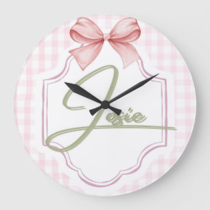 Personlig Josie Flicka Nursery Bow&Gingham Stor Klocka