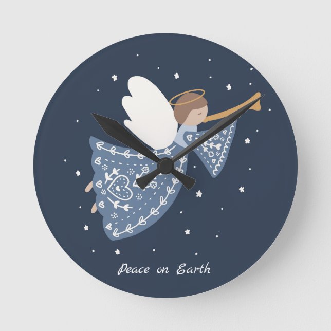 Personlig Jul Angel Helgdag Peace Earth Rund Klocka (Framsida)