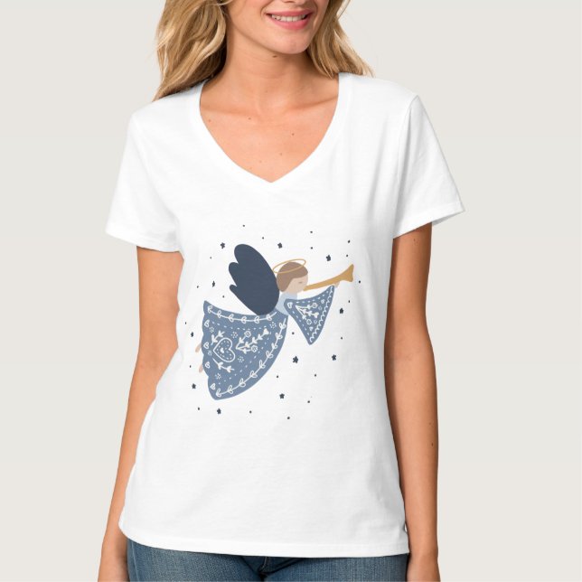 Personlig Jul Angel Helgdag Peace Earth T Shirt (Framsida)