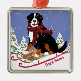 Personlig jul Bernese Mt Hund Sledding Julgransprydnad Metall