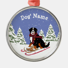 Personlig jul Bernese Mt Hund Sledding Julgransprydnad Metall