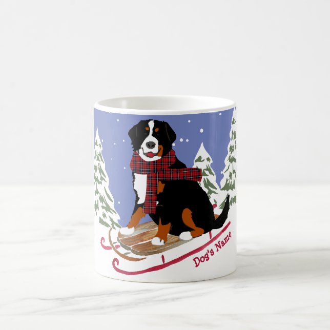 Personlig jul Bernese Mt Hund Sledding Kaffemugg (Center)