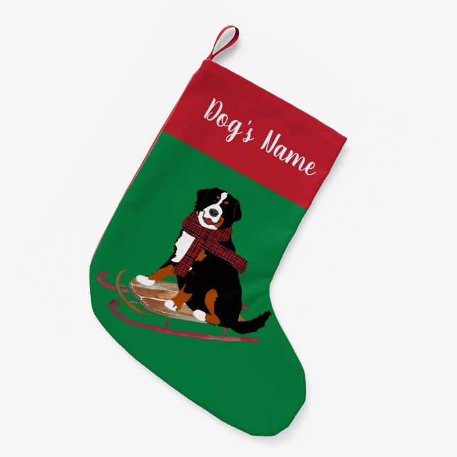 Personlig jul Bernese Mt Hund Sledding Liten Julstrumpa (Framsidan (Hängande))