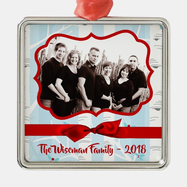 Personlig jul Birch Träd PHOTO Ornament (Framsidan)