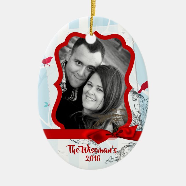 Personlig jul Birch Träd PHOTO Ornament (Framsidan)