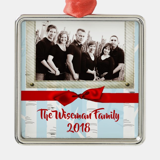 Personlig jul Birch Träd PHOTO Ornament (Framsidan)