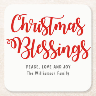Personlig jul Blessings Red and White Underlägg Papper Kvadrat