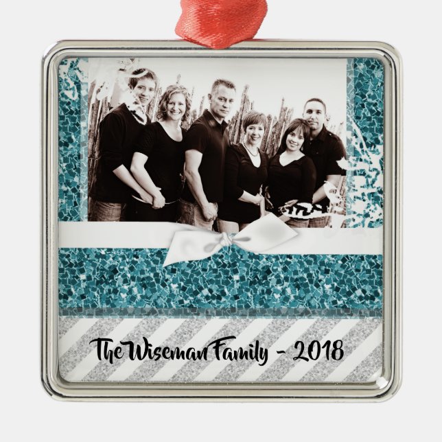 Personlig jul Blue Glitter PHOTO Ornament (Framsidan)