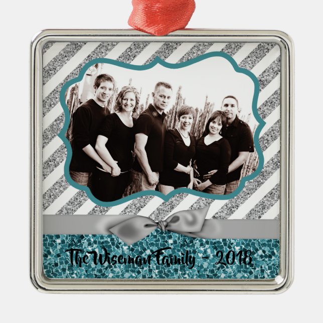 Personlig jul Blue Glitter PHOTO Ornament (Framsidan)
